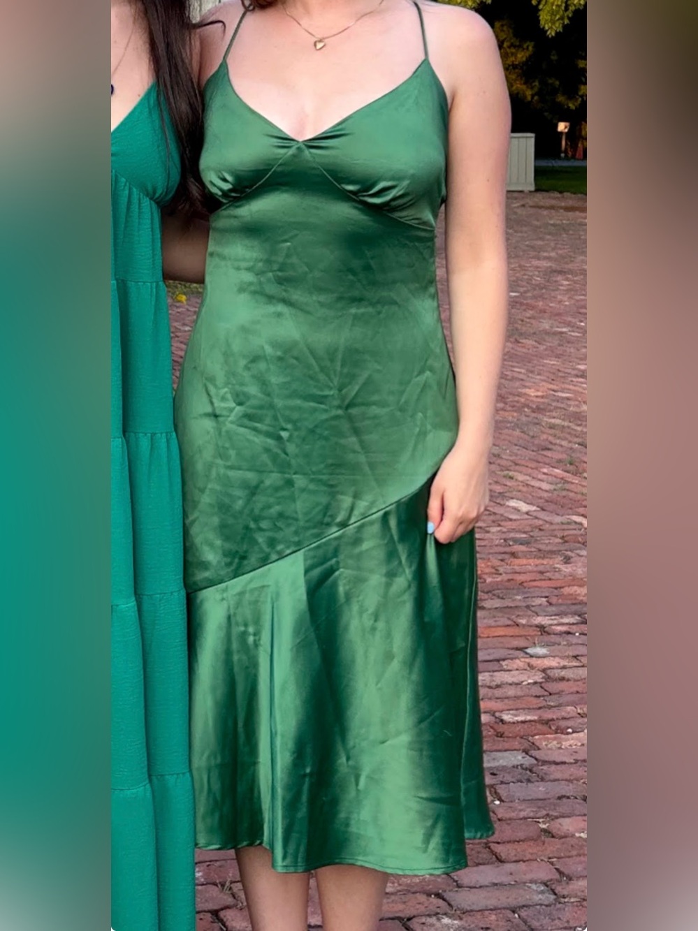 Green Satin Slip Dress - Zara wedding guest dress